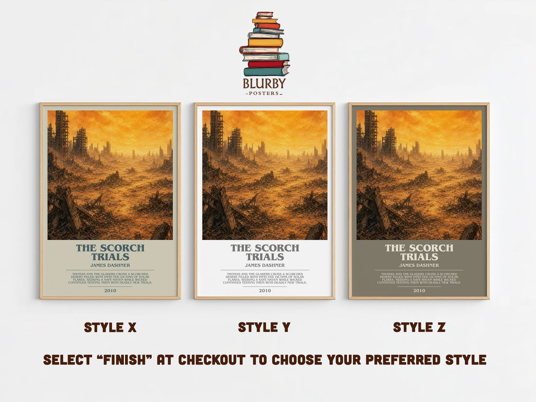 The Scorch Trials bookish print in frame leaning in hallway – dystopian wall art (mockup)
