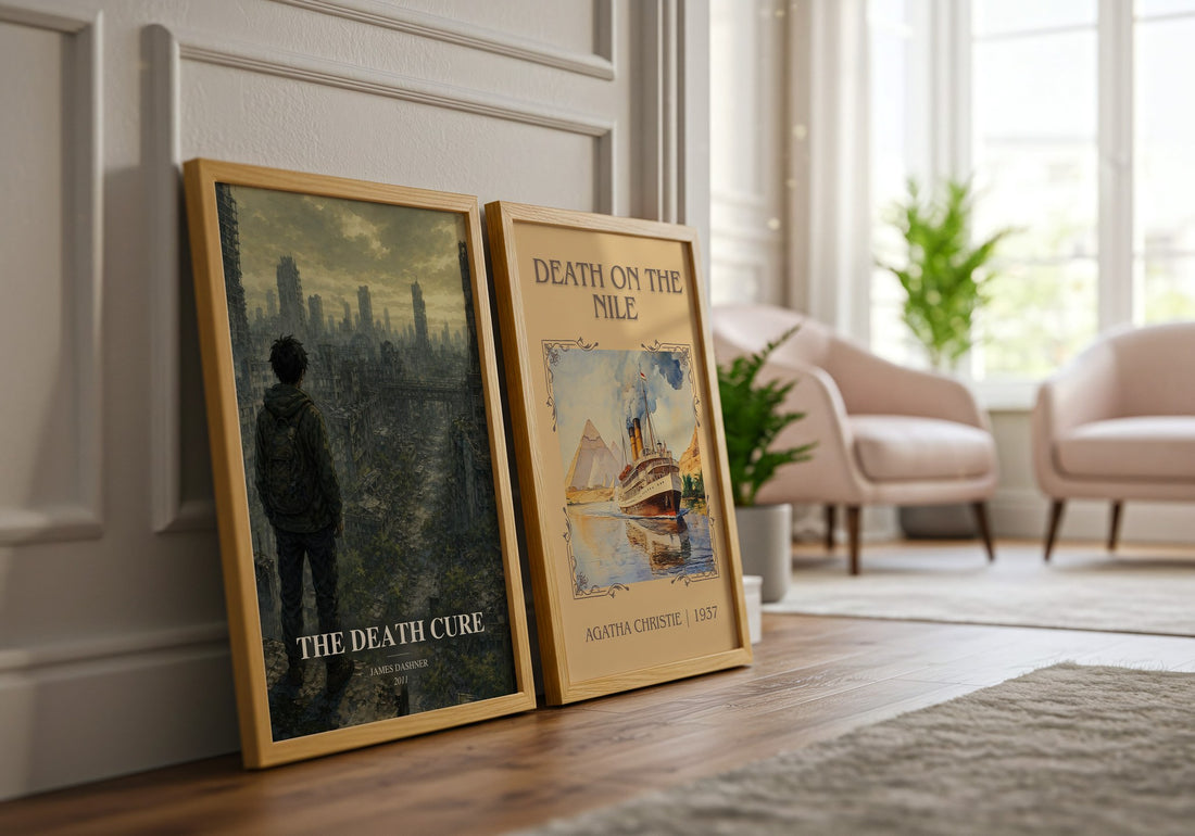 The Death Cure watercolour print framed by window – literary home decor