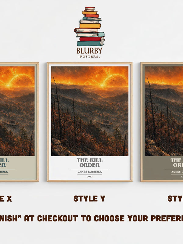 The Kill Order book cover print in frame leaning in hallway – dystopian wall art