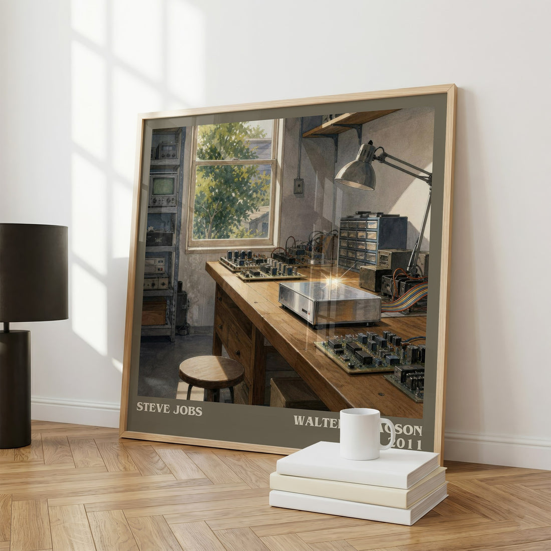 Steve Jobs literary print framed by window – literary home decor