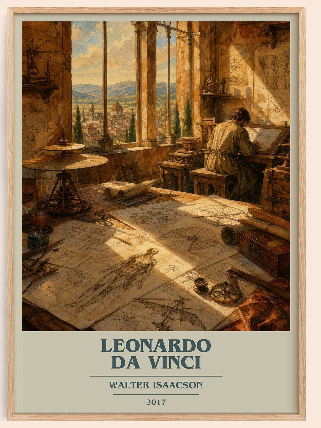 Leonardo da Vinci book cover book poster by Walter Isaacson – framed literary art print