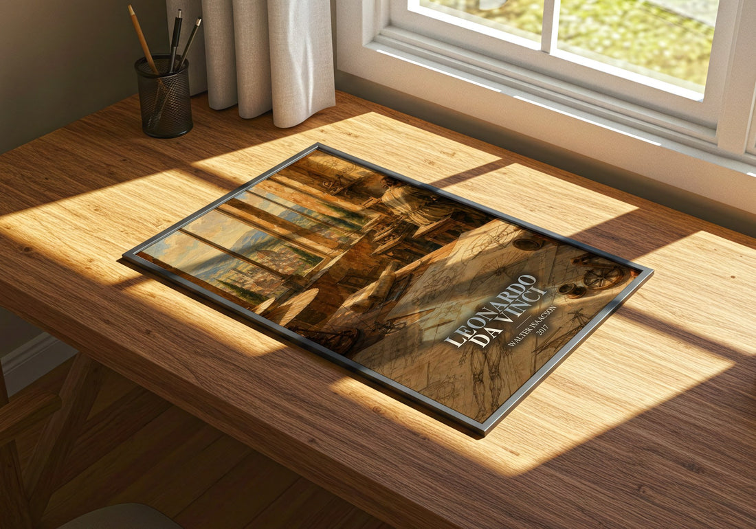 Leonardo da Vinci watercolour book poster framed on wall – non fiction wall art