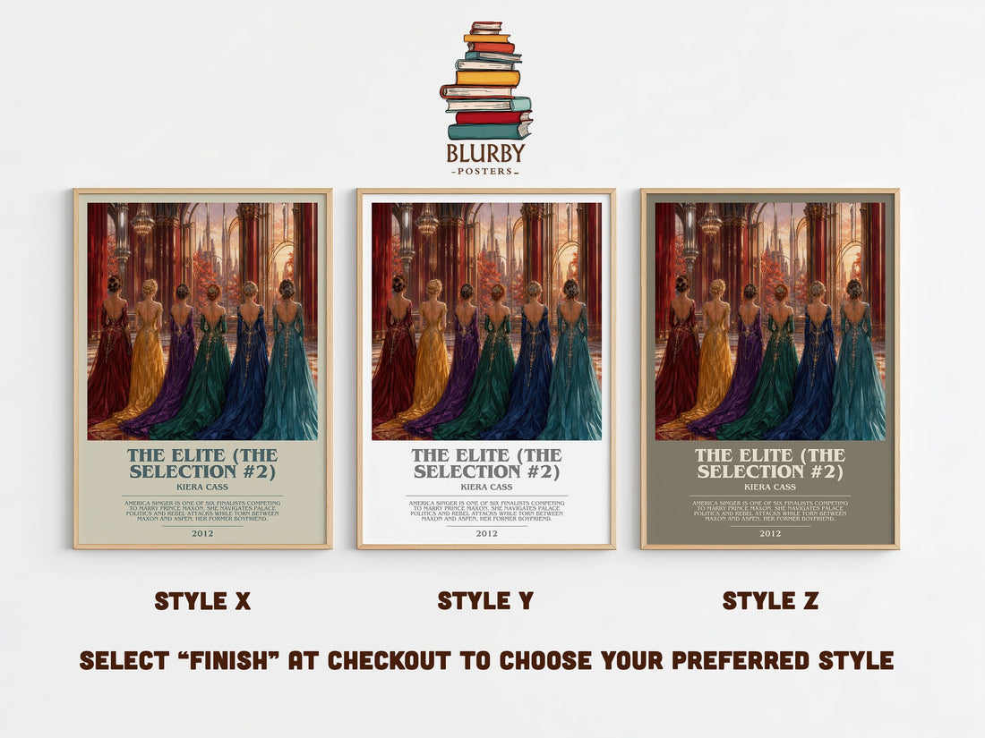 The Elite (The Selection #2) bookish print in frame leaning in hallway – young adult wall art (mockup)