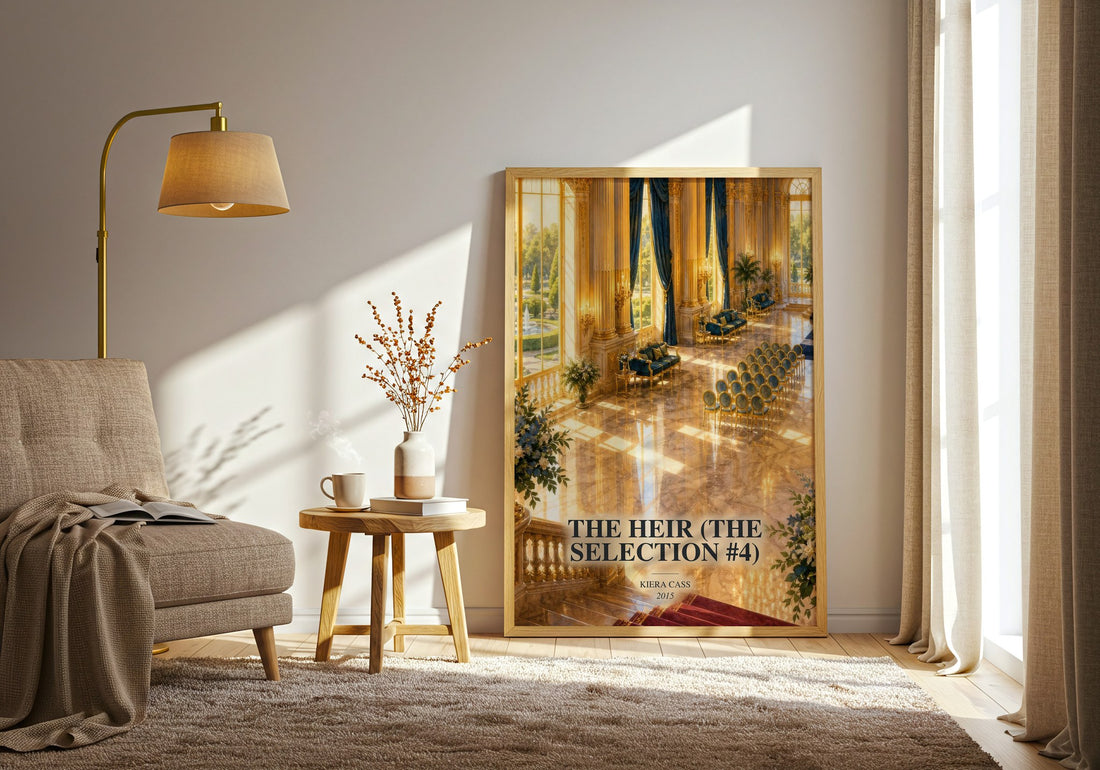 The Heir (The Selection #4) watercolour print in frame leaning in hallway – young adult wall art