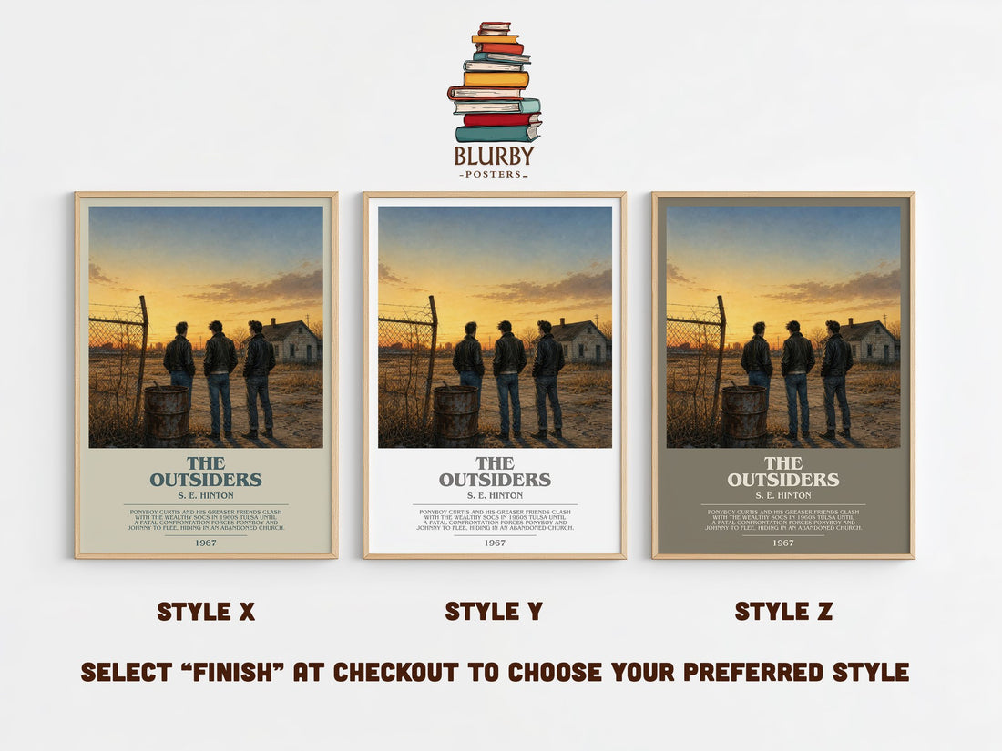 The Outsiders bookish print in frame leaning in hallway – young adult wall art (mockup)