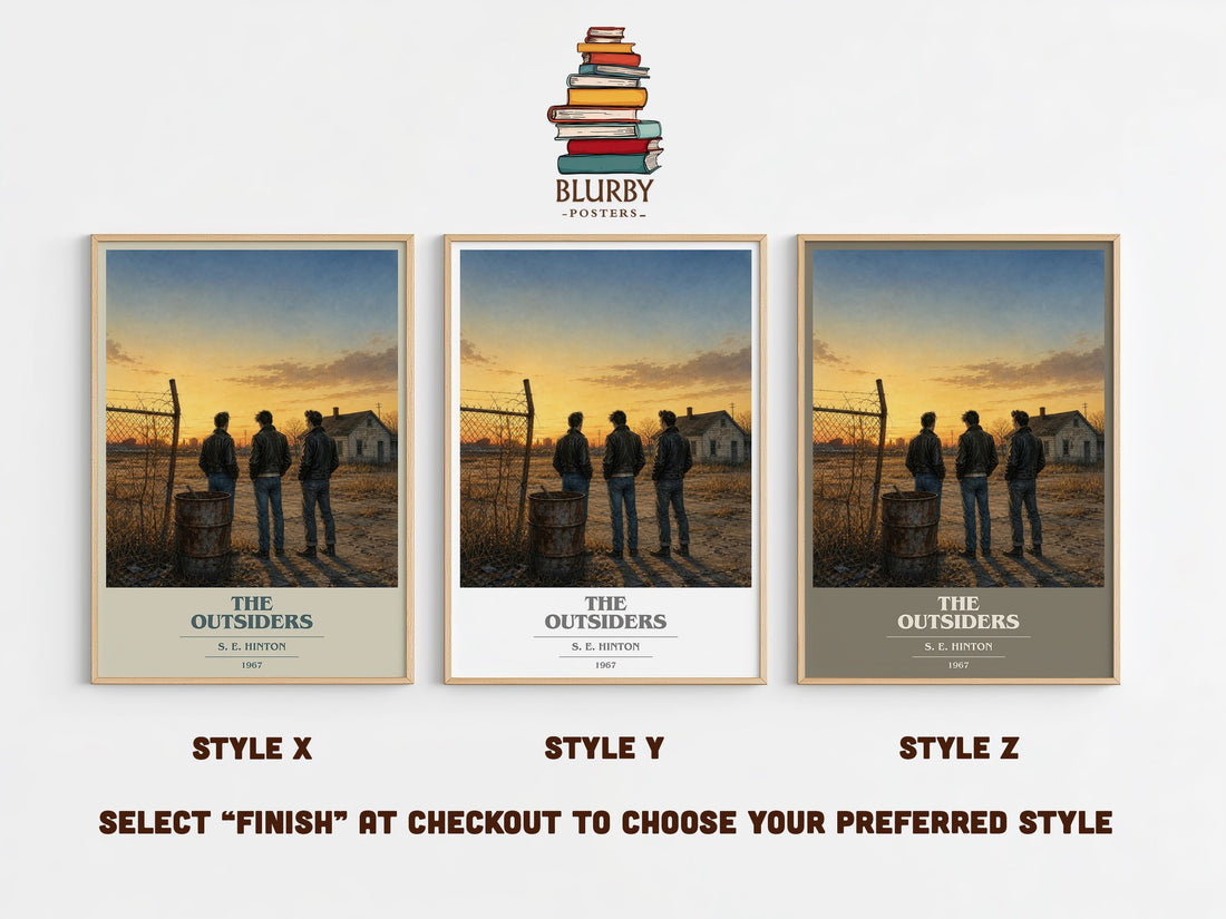 The Outsiders book cover print in frame leaning in hallway – young adult wall art (mockup)