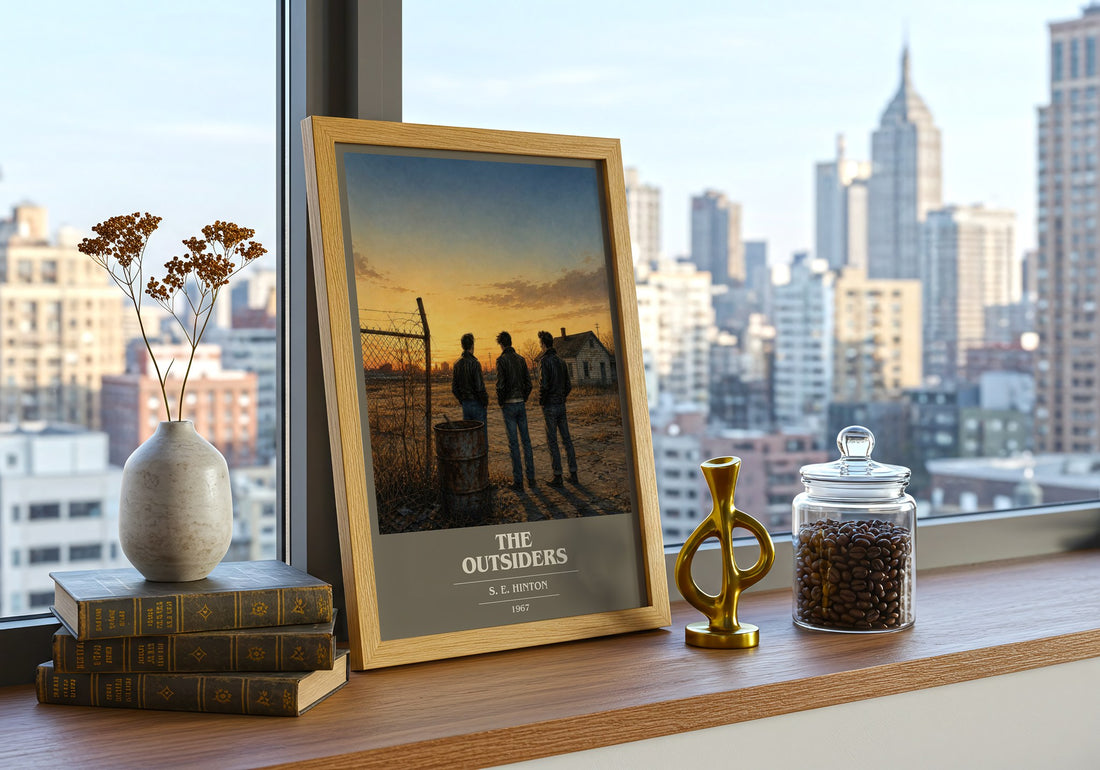 The Outsiders book cover print framed by window – literary home decor