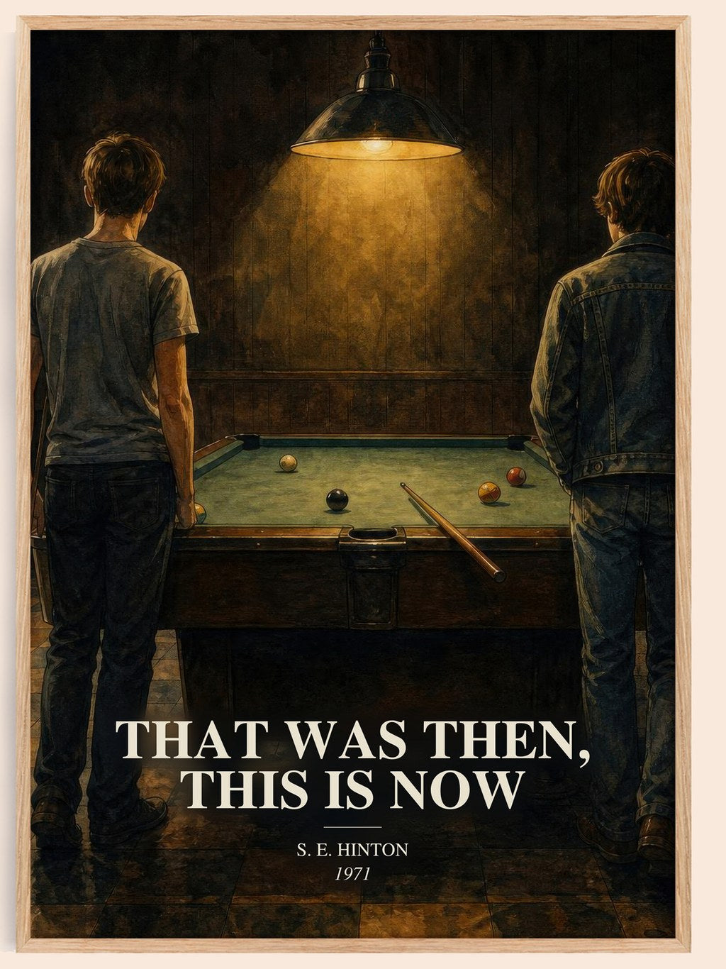 That was then, this is now watercolour book poster by S. E. Hinton – framed literary art print