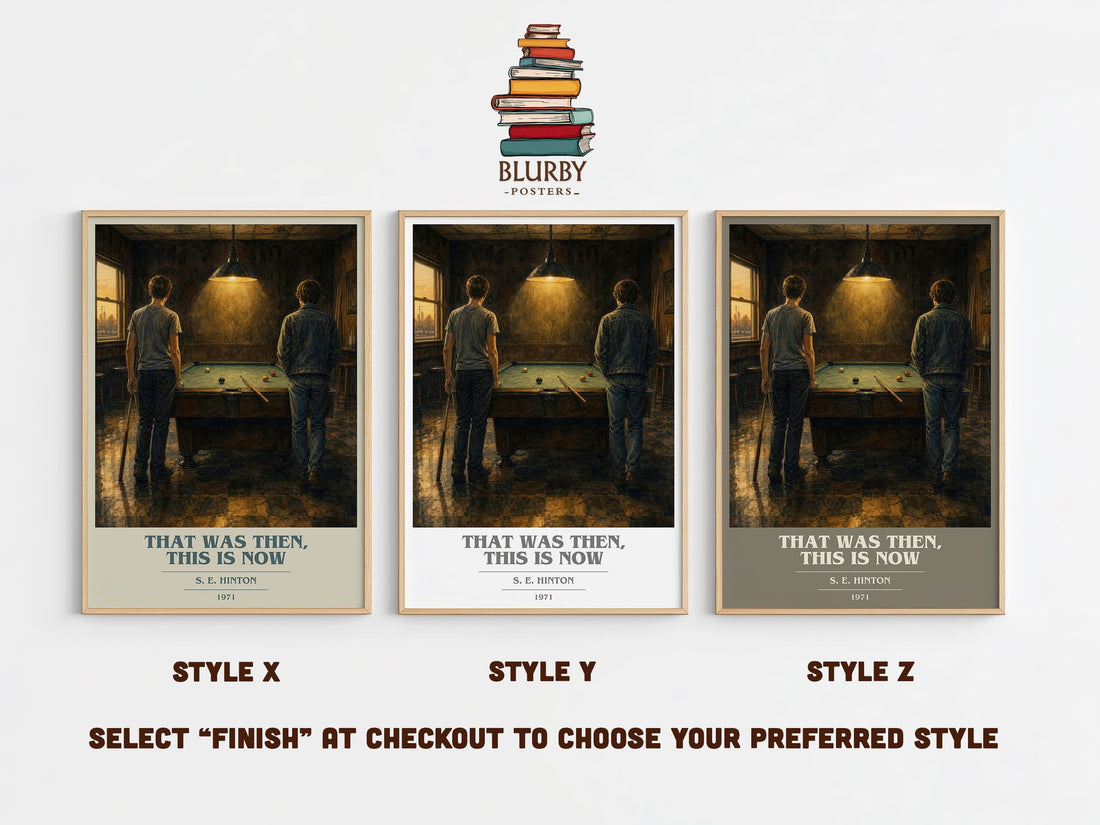 That was then, this is now book cover print in frame leaning in hallway – young adult wall art (mockup)