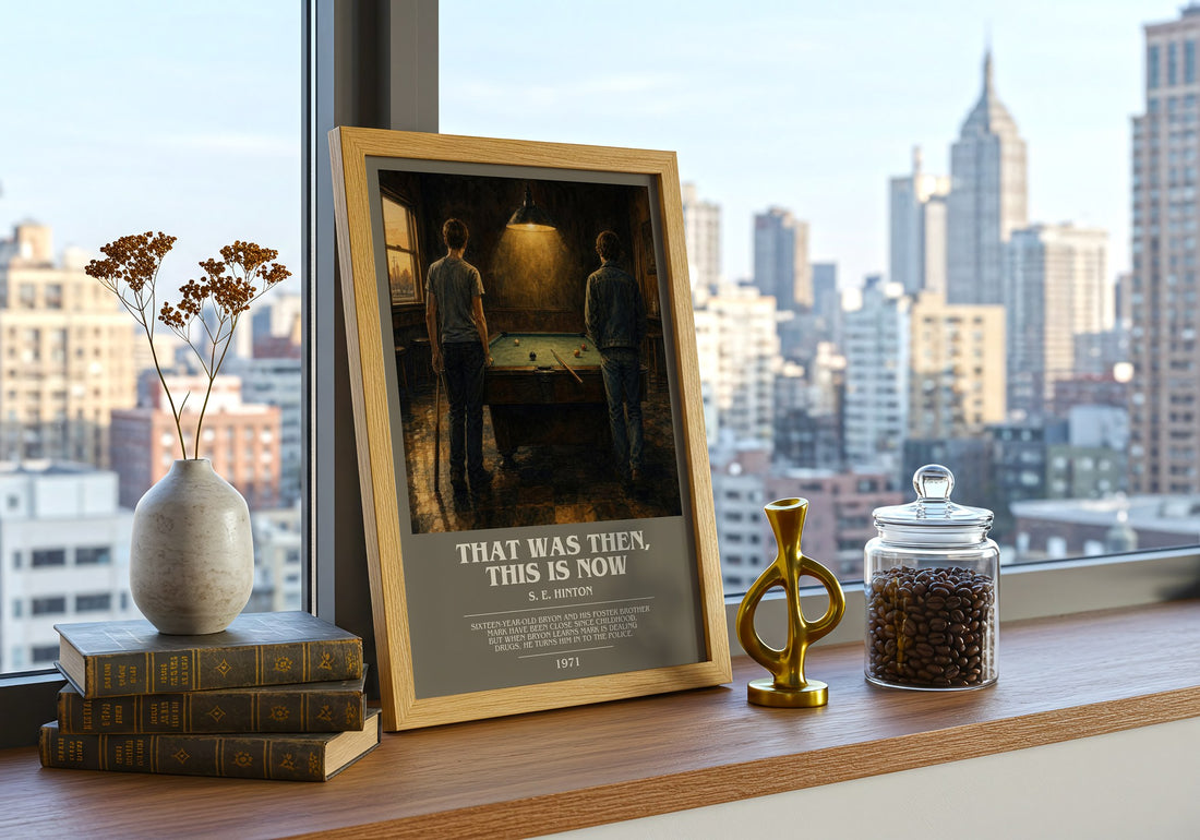 That was then, this is now bookish print framed by window – literary home decor