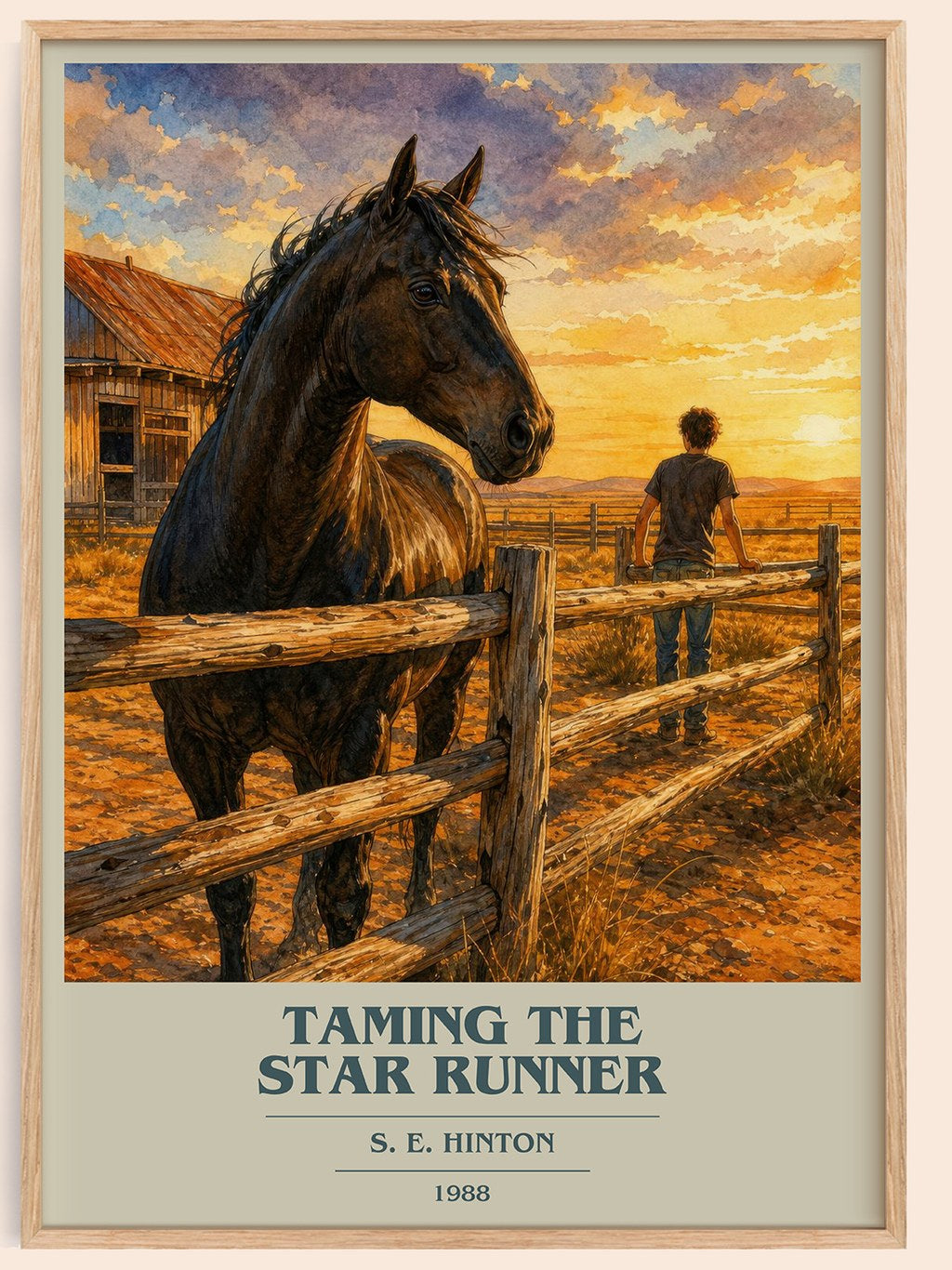 Taming the Star Runner book cover book poster by S. E. Hinton – framed literary art print