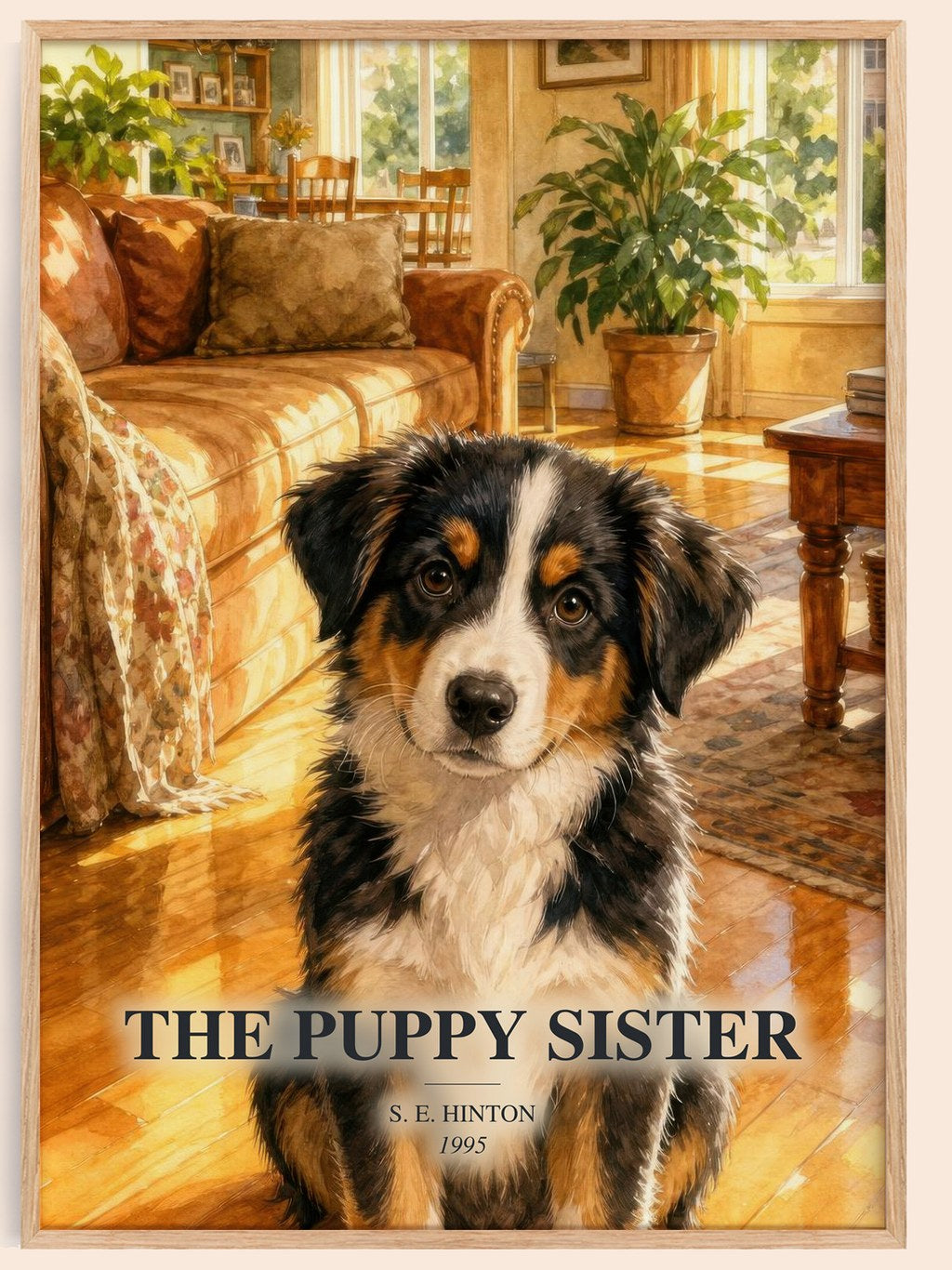 The Puppy Sister watercolour book poster by S. E. Hinton – framed literary art print