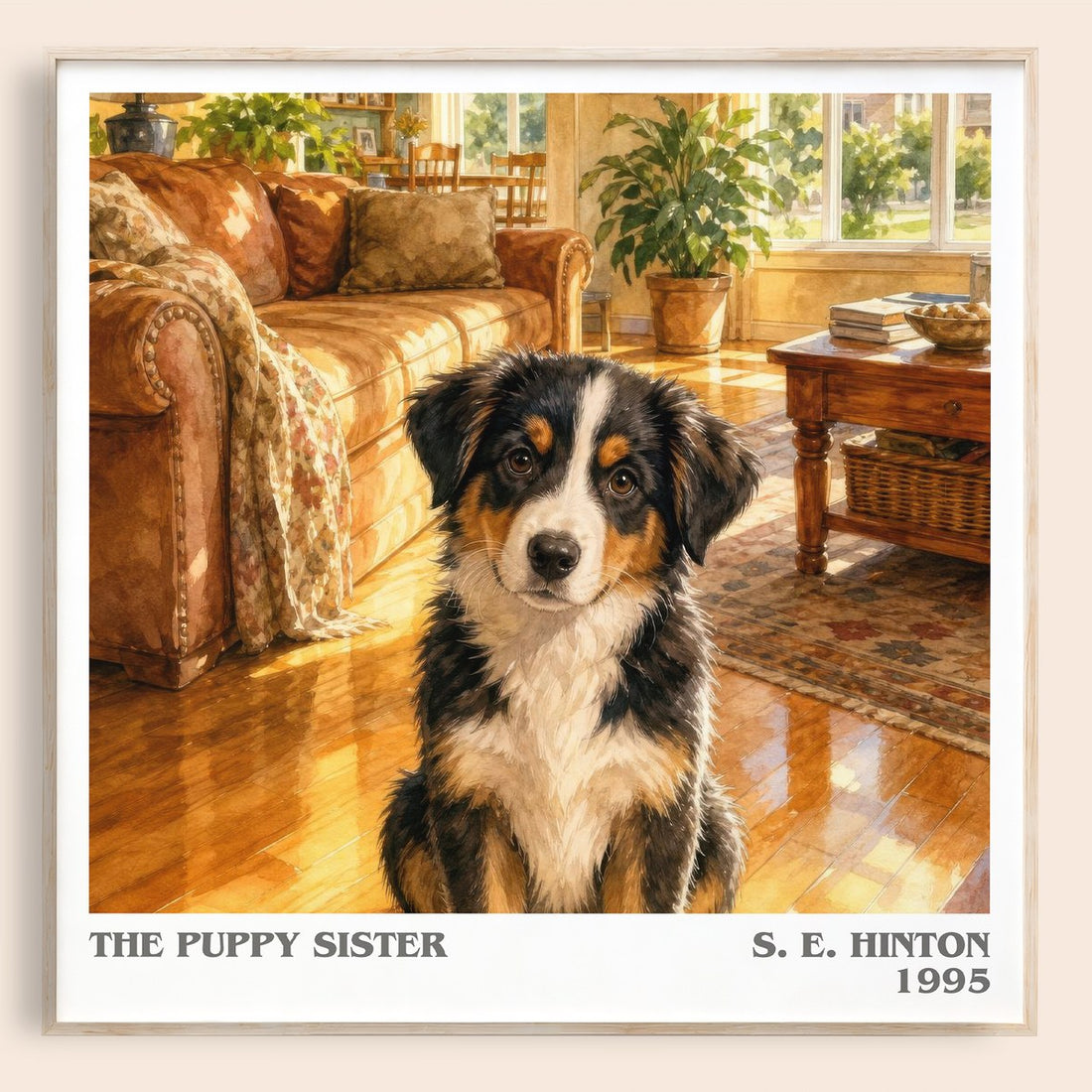 The Puppy Sister literary book poster by S. E. Hinton – framed literary art print