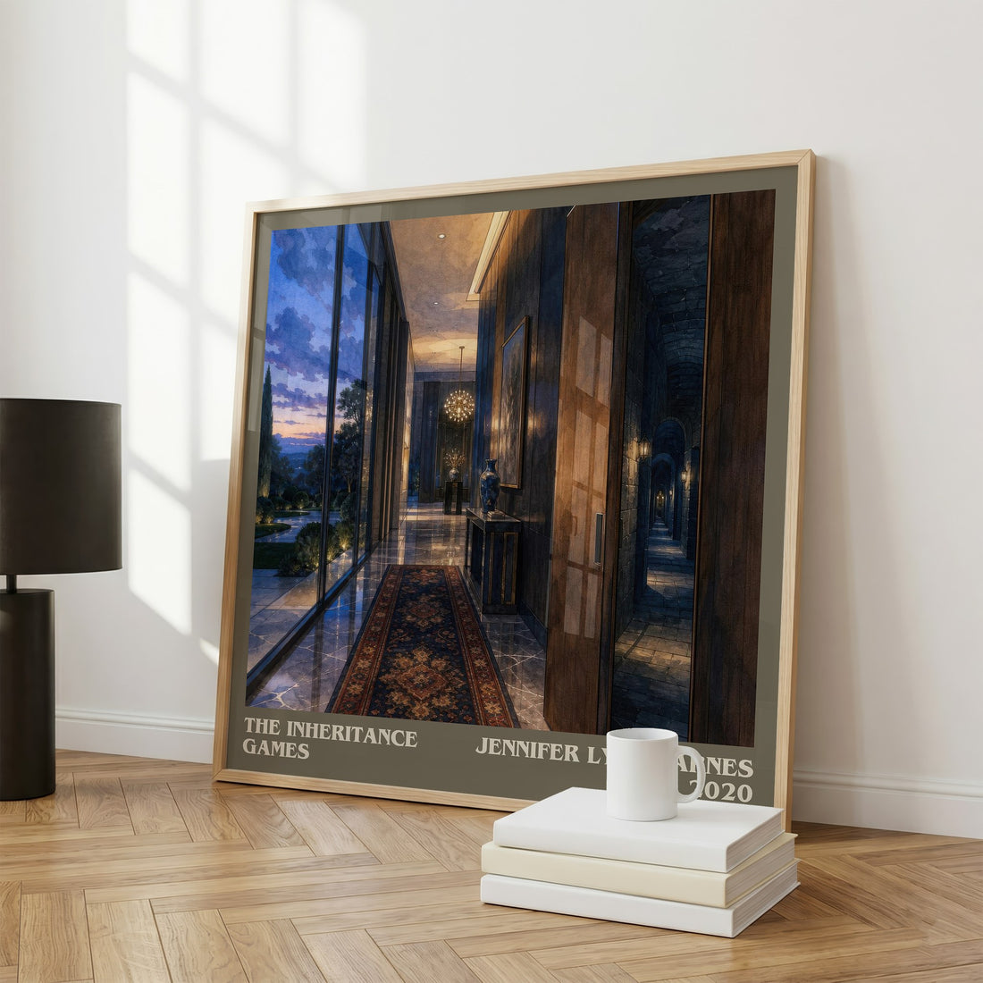 The Inheritance Games literary print framed by window – literary home decor