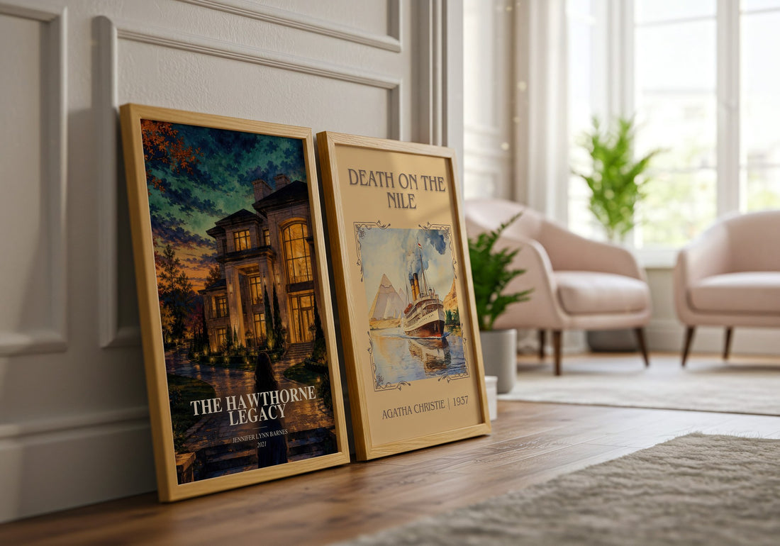 The Hawthorne Legacy watercolour print framed by window – literary home decor