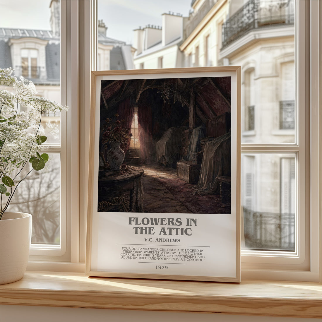 Flowers in the Attic bookish poster colour and style options – V.C. Andrews book art