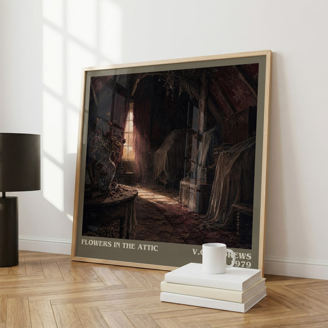 Flowers in the Attic literary print framed by window – literary home decor