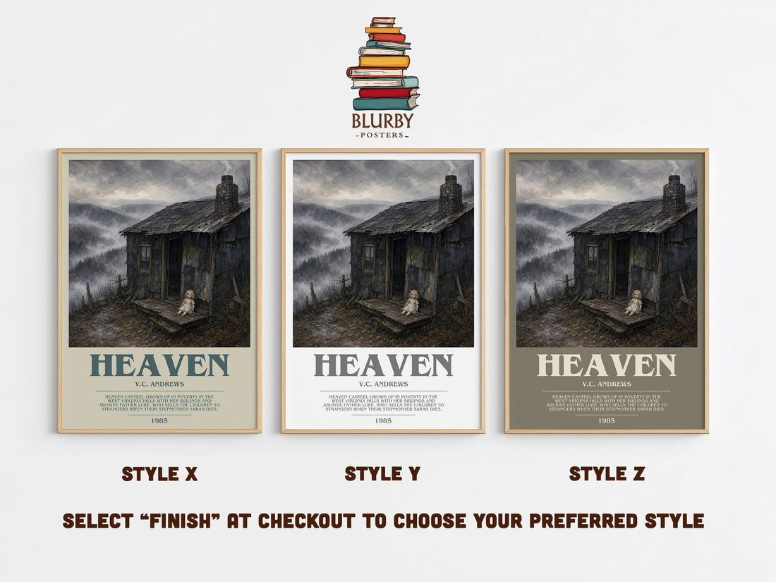 Heaven bookish print in frame leaning in hallway – gothic wall art (mockup)