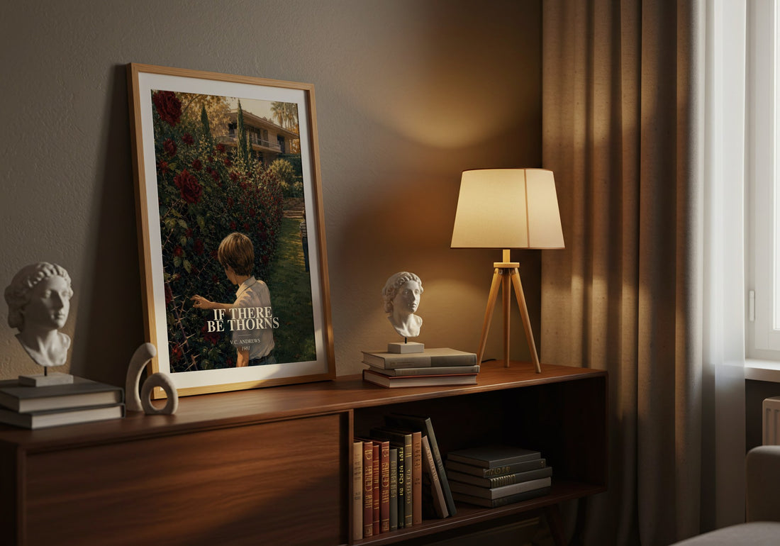 If There Be Thorns watercolour print on bookshelf – V.C. Andrews fan gift