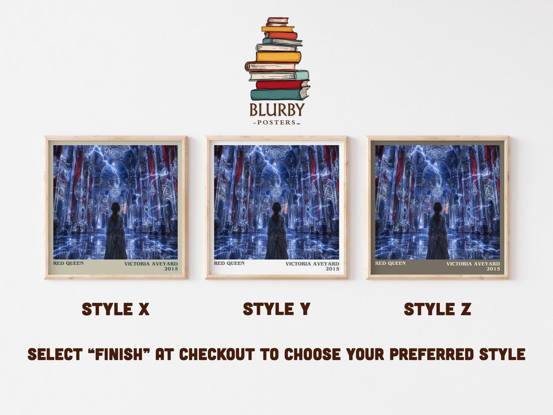 Red Queen literary print in frame leaning in hallway – dystopian wall art (mockup)