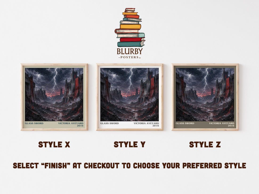 Glass Sword literary print in frame leaning in hallway – dystopian wall art (mockup)