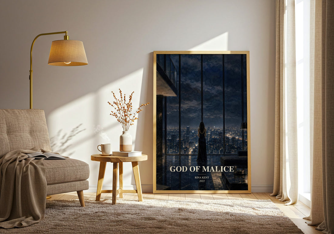 God of Malice watercolour print in frame leaning in hallway – romance wall art