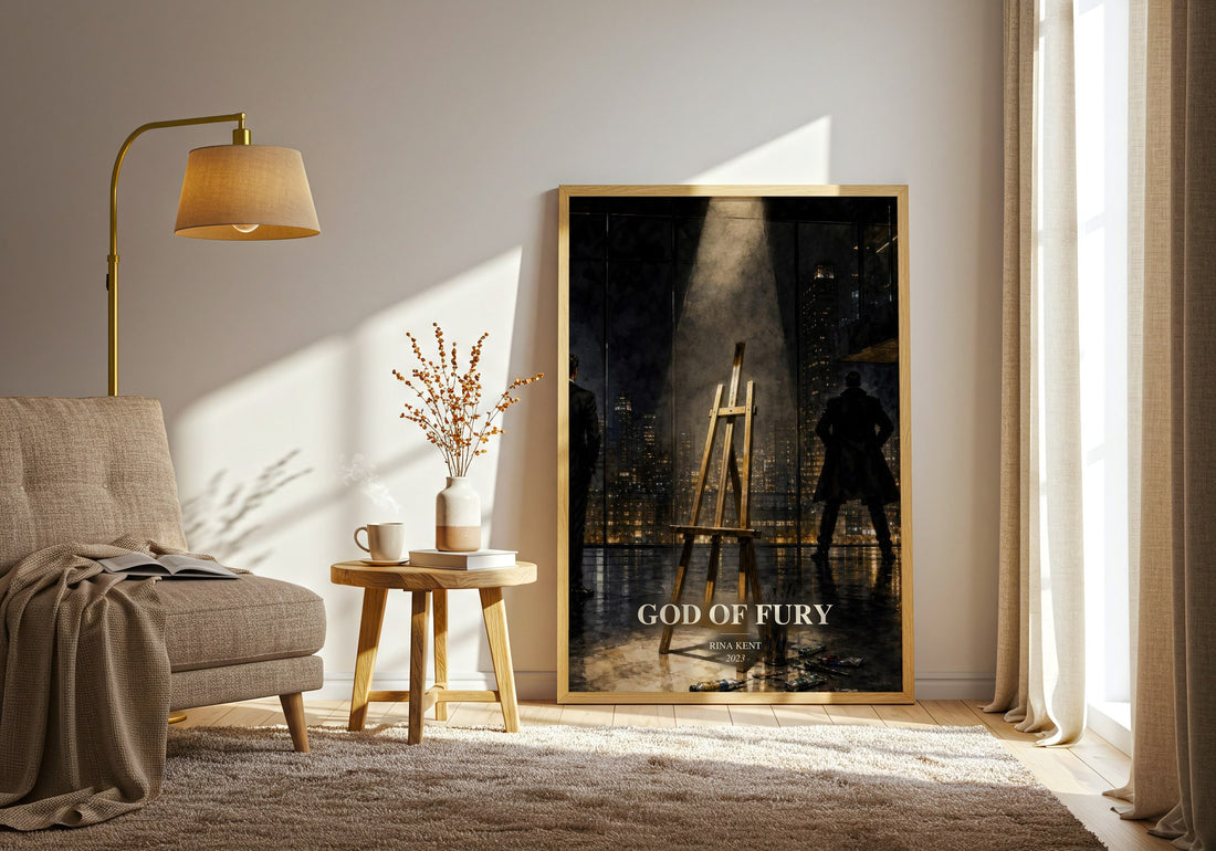 God of Fury watercolour print in frame leaning in hallway – romance wall art