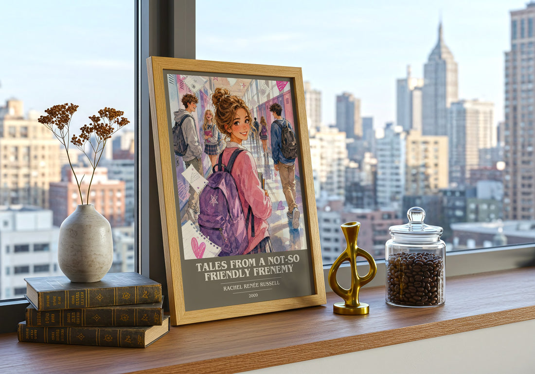 Tales from a Not-So Friendly Frenemy Book Cover Poster by R. Russell – framed print on a city-view windowsill