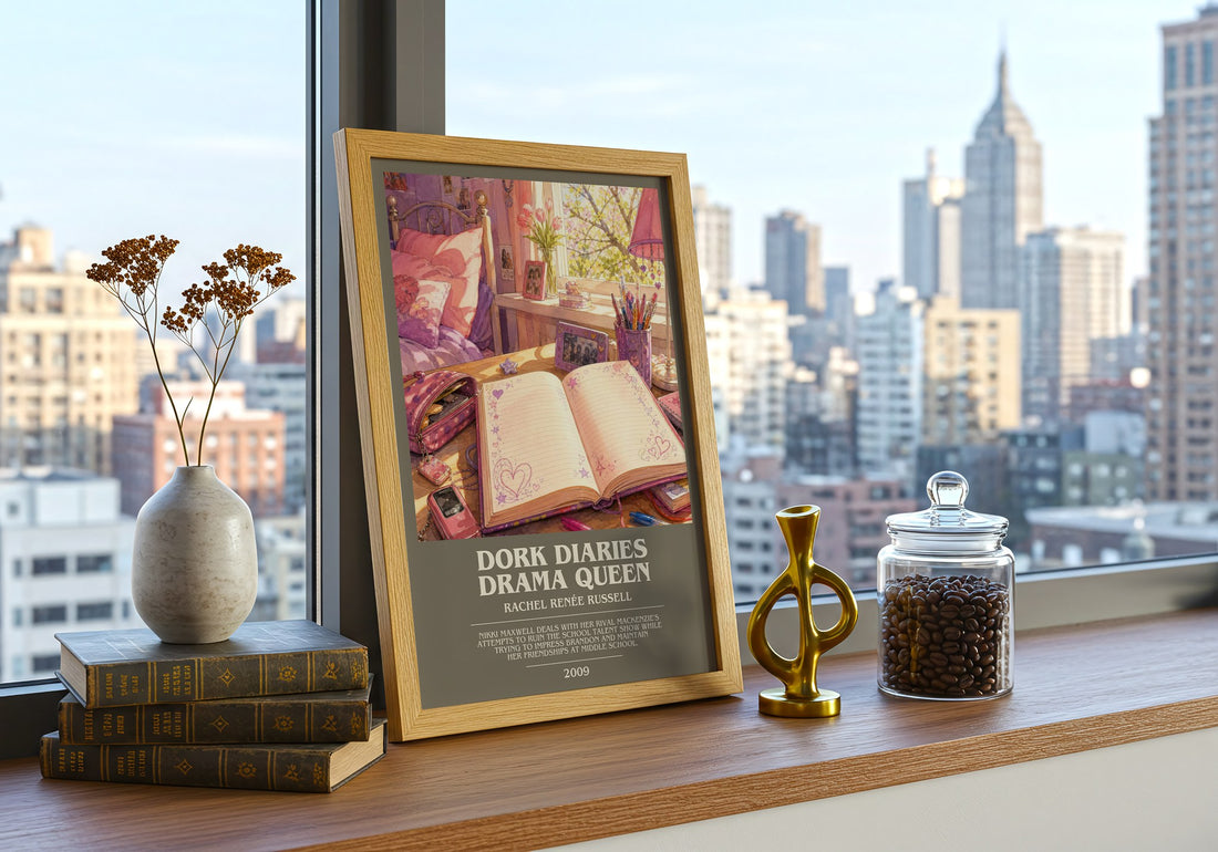 Dork Diaries Drama Queen bookish print framed by window – literary home decor