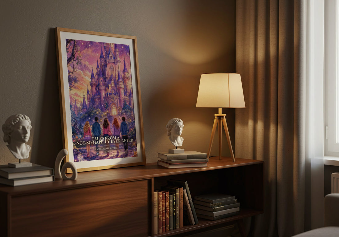 Tales from a Not-So-Happily Ever After watercolour print on bookshelf – Rachel Renée Russell fan gift