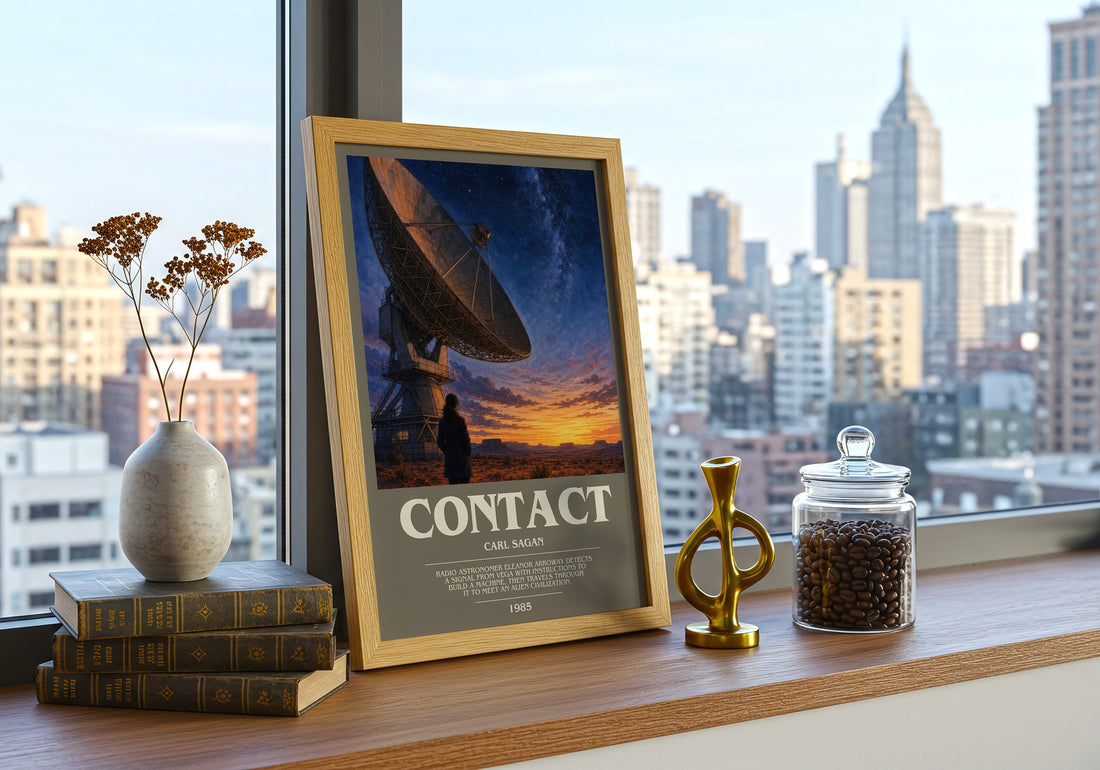 Contact bookish print framed by window – literary home decor