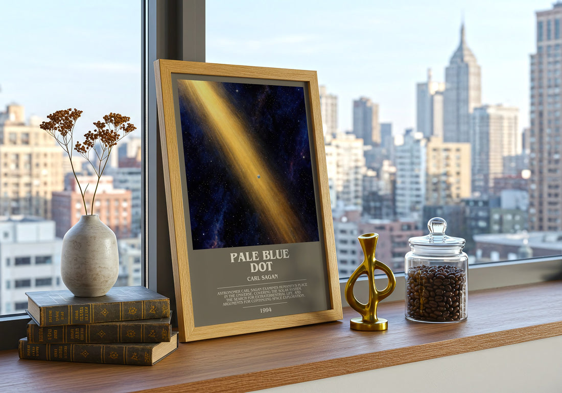 Pale Blue Dot bookish print framed by window – literary home decor