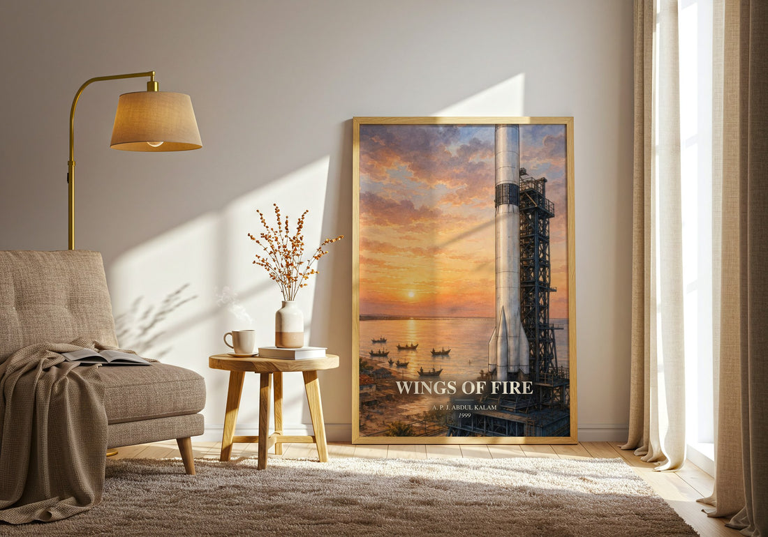 Wings of Fire watercolour print in frame leaning in hallway – memoir wall art