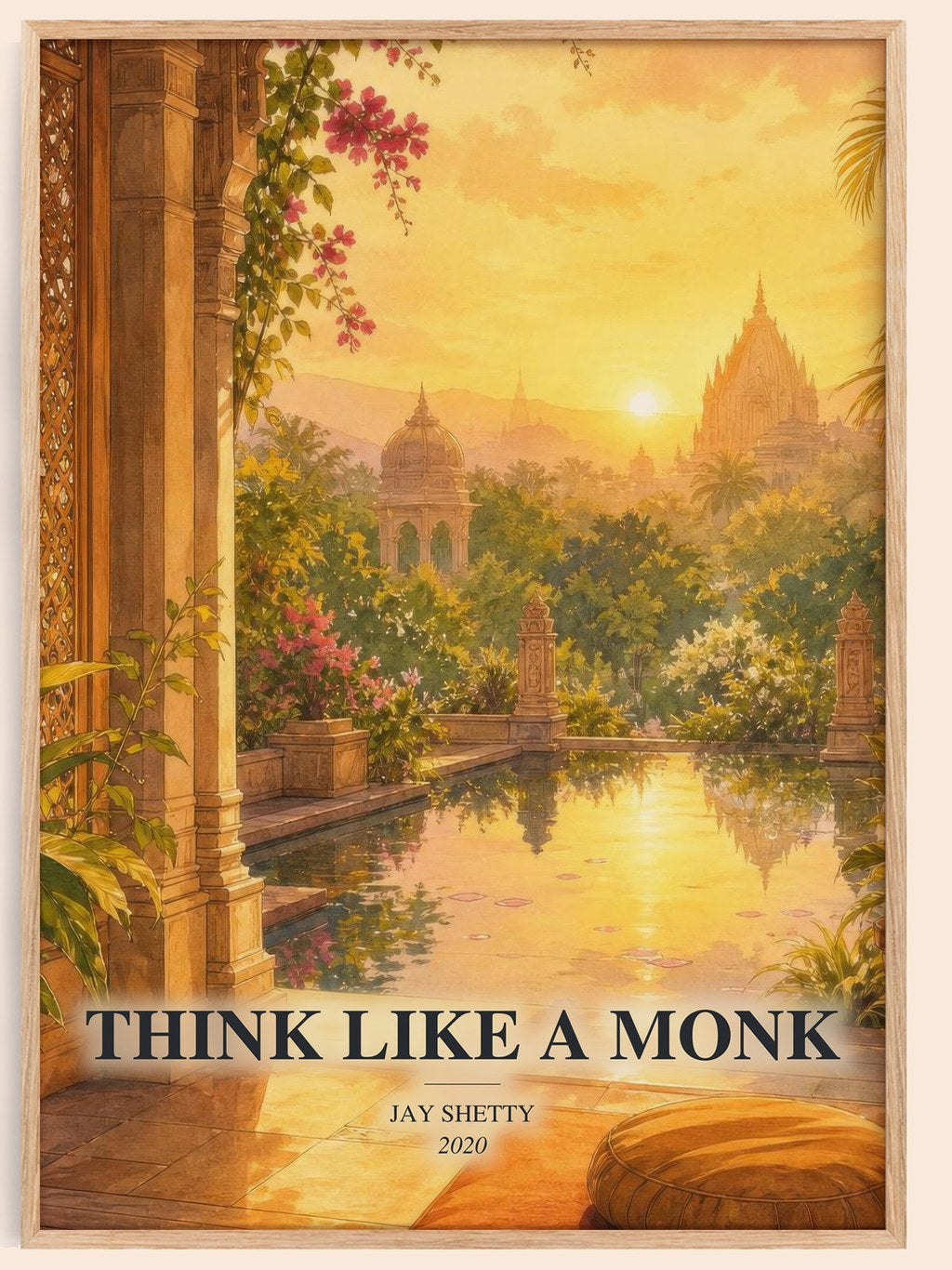 Think Like a Monk watercolour book poster by Jay Shetty – framed literary art print