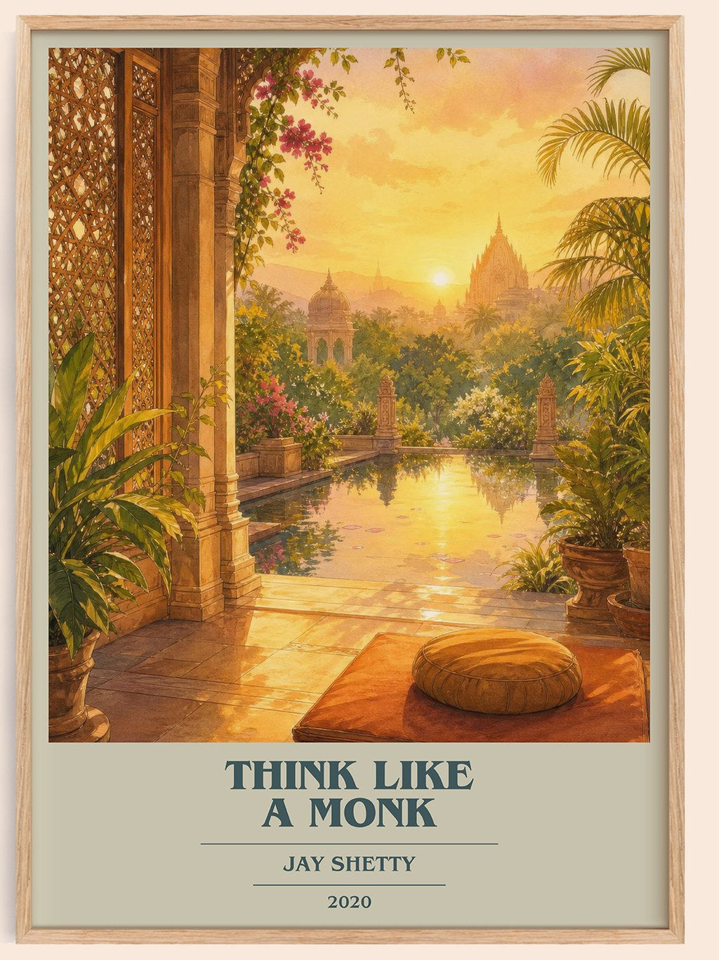 Think Like a Monk book cover book poster by Jay Shetty – framed literary art print