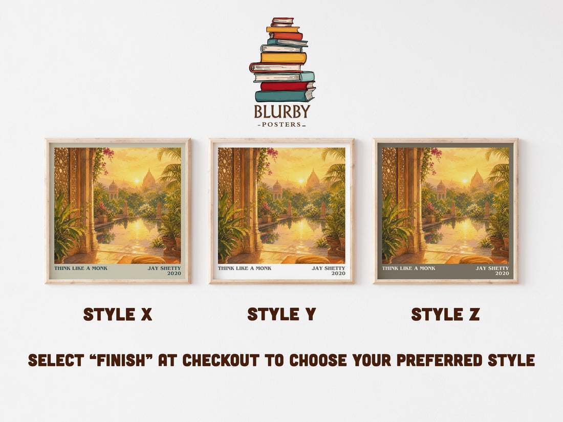 Think Like a Monk literary print in frame leaning in hallway – non fiction wall art (mockup)