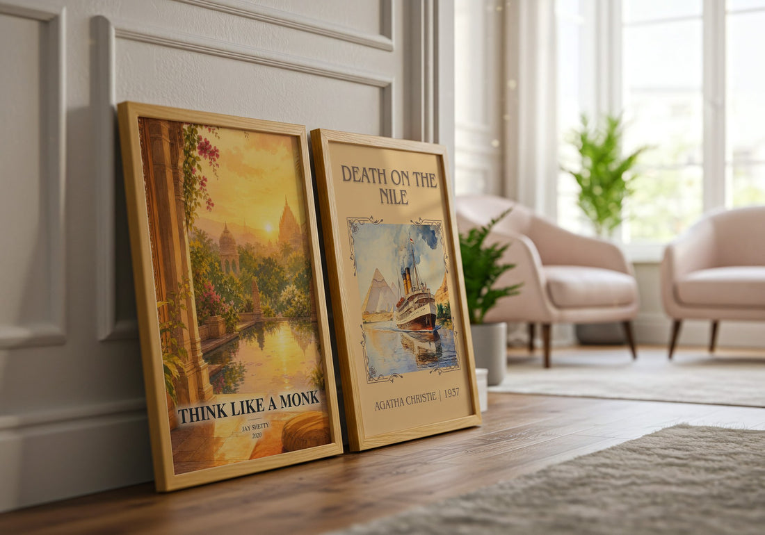 Think Like a Monk watercolour print framed by window – literary home decor