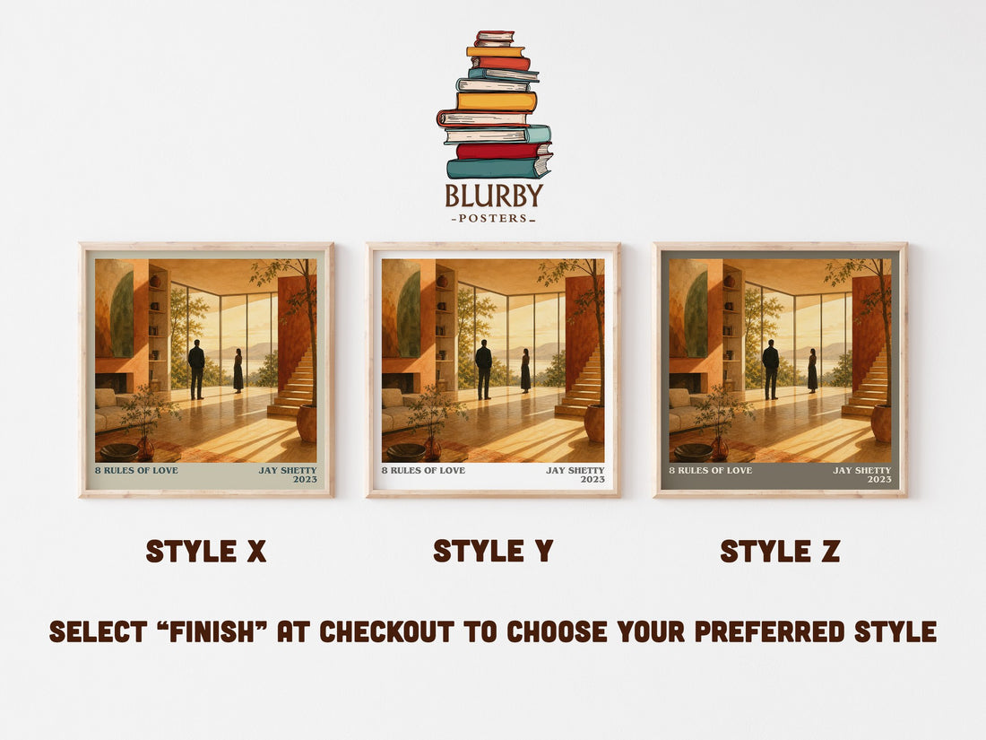8 Rules of Love literary print in frame leaning in hallway – non fiction wall art (mockup)