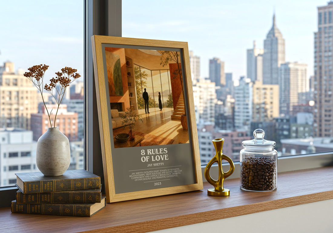 8 Rules of Love bookish print framed by window – literary home decor