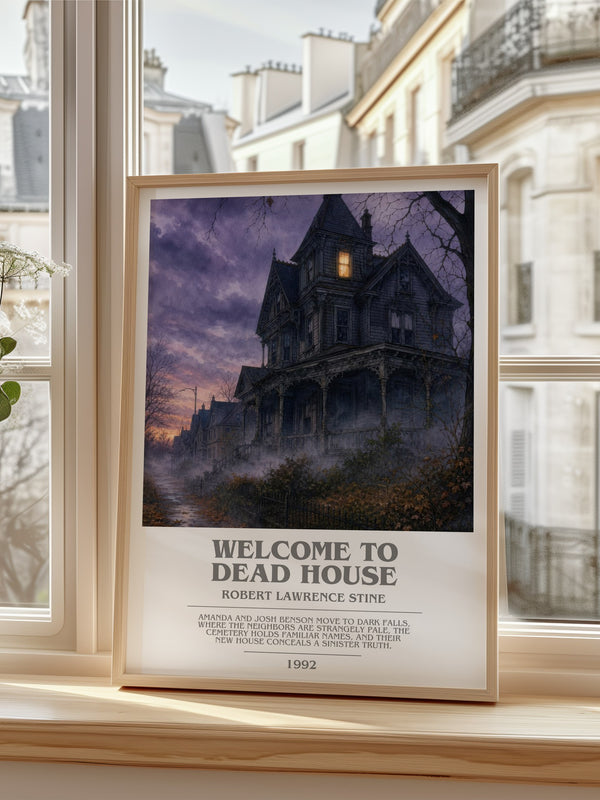 Welcome to Dead House bookish poster colour and style options – Robert Lawrence Stine book art