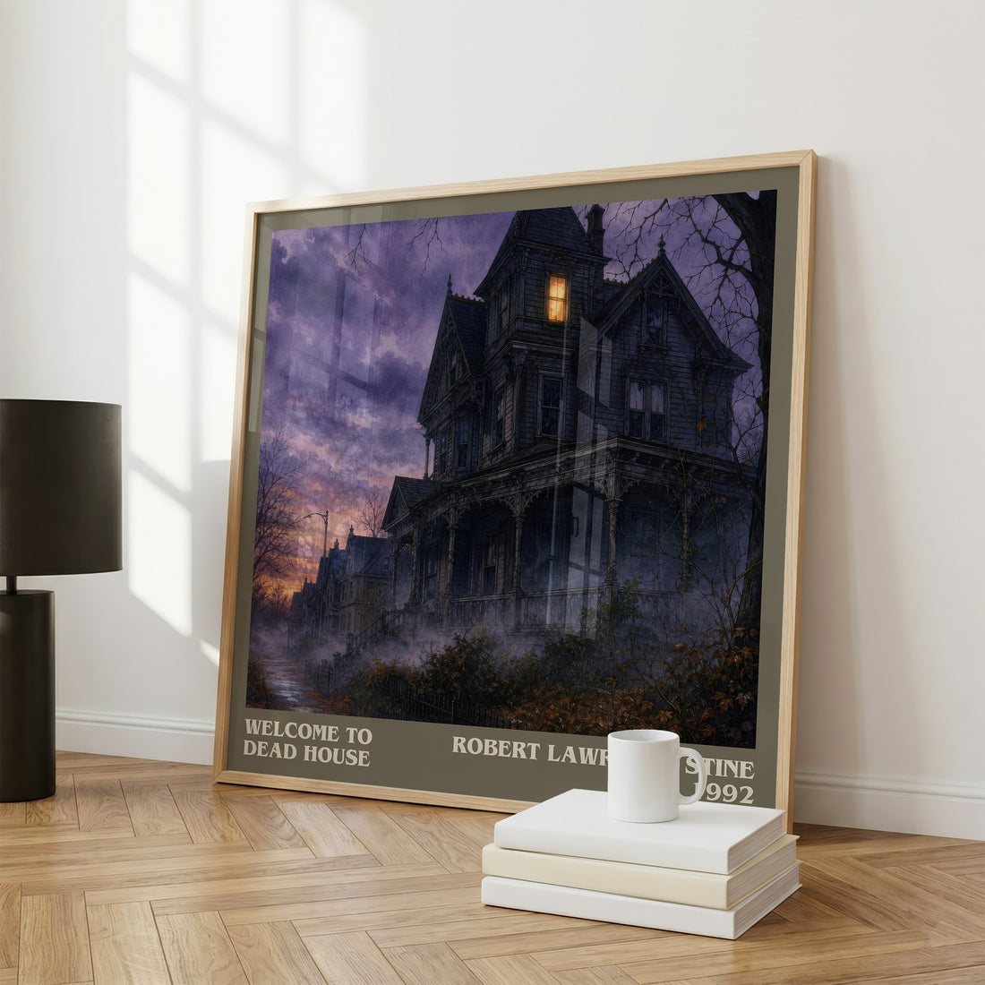 Welcome to Dead House literary print framed by window – literary home decor