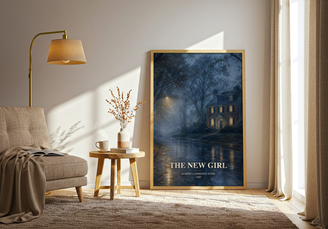 The New Girl watercolour print in frame leaning in hallway – horror wall art
