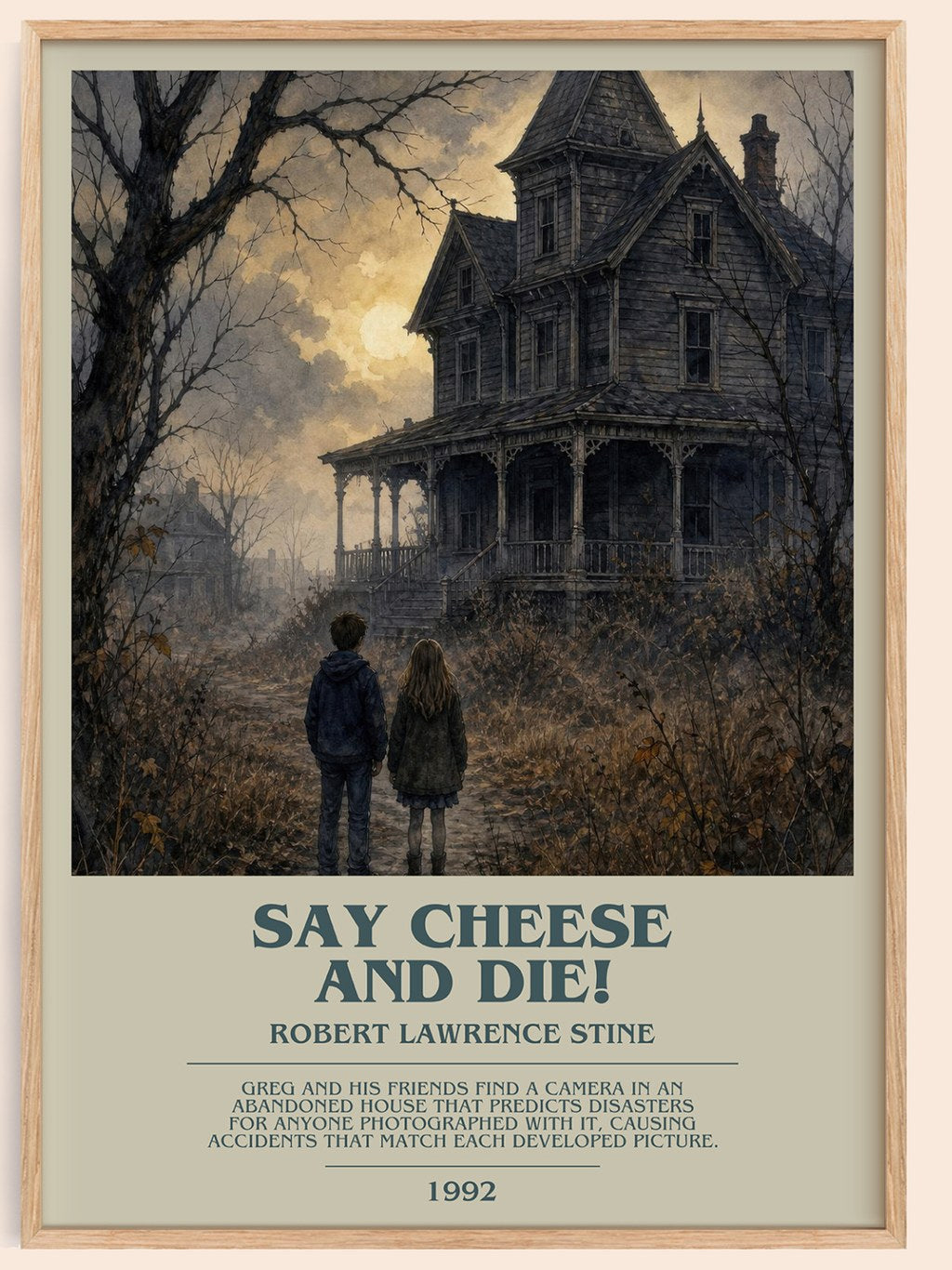 Say Cheese and Die! bookish book poster by Robert Lawrence Stine – framed literary art print
