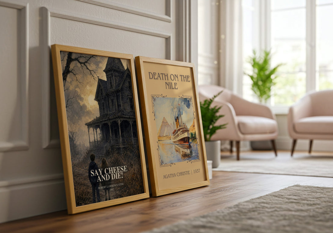 Say Cheese and Die! watercolour print framed by window – literary home decor
