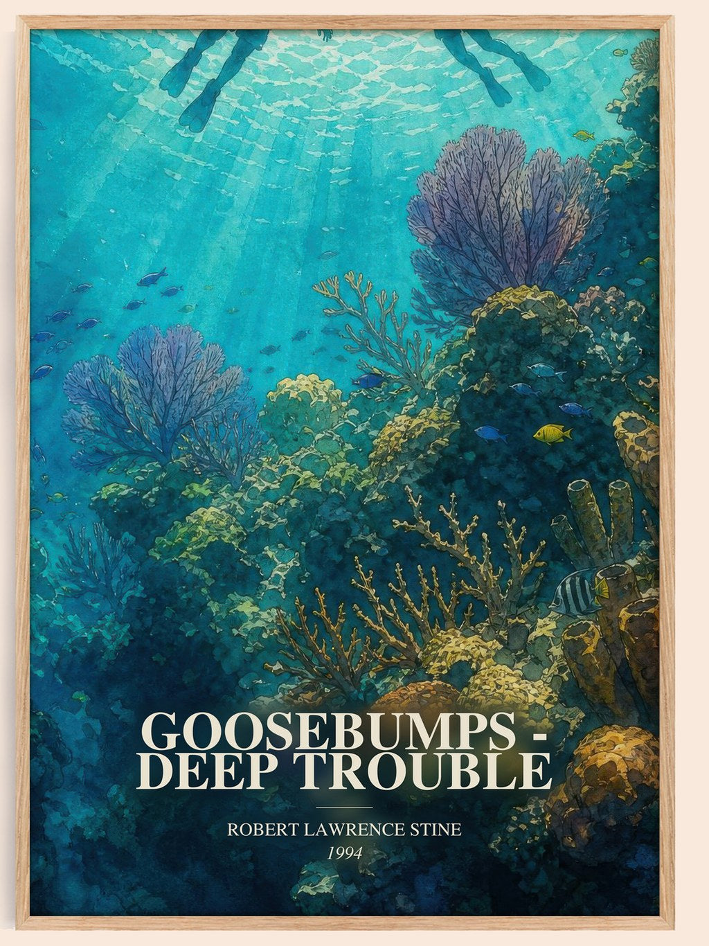 Goosebumps - Deep Trouble watercolour book poster by Robert Lawrence Stine – framed literary art print