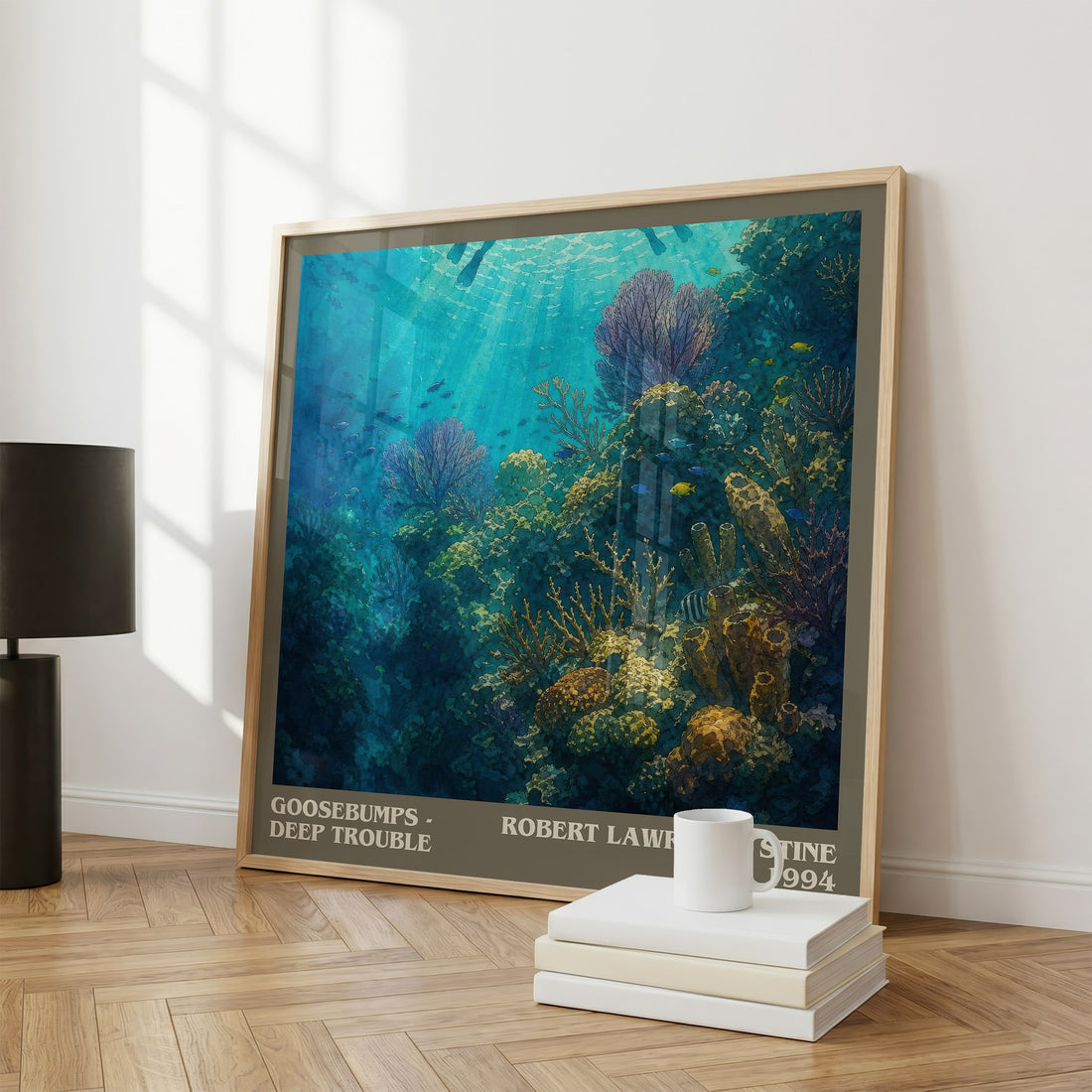 Goosebumps - Deep Trouble literary print framed by window – literary home decor