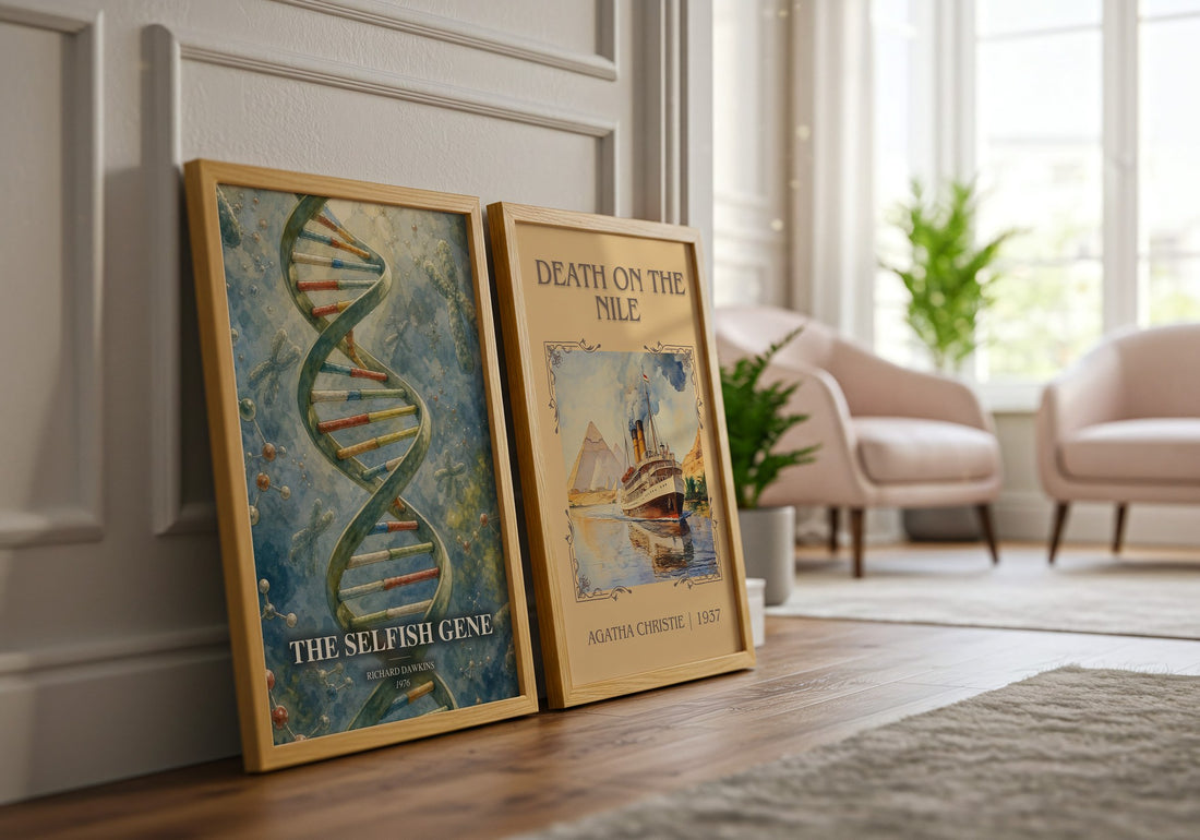 The Selfish Gene watercolour print framed by window – literary home decor