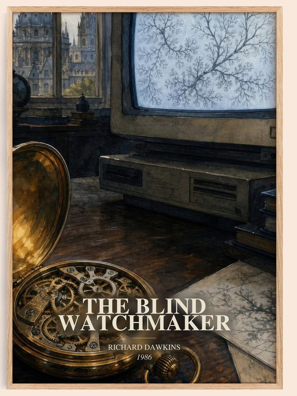 The Blind Watchmaker watercolour book poster by Richard Dawkins – framed literary art print