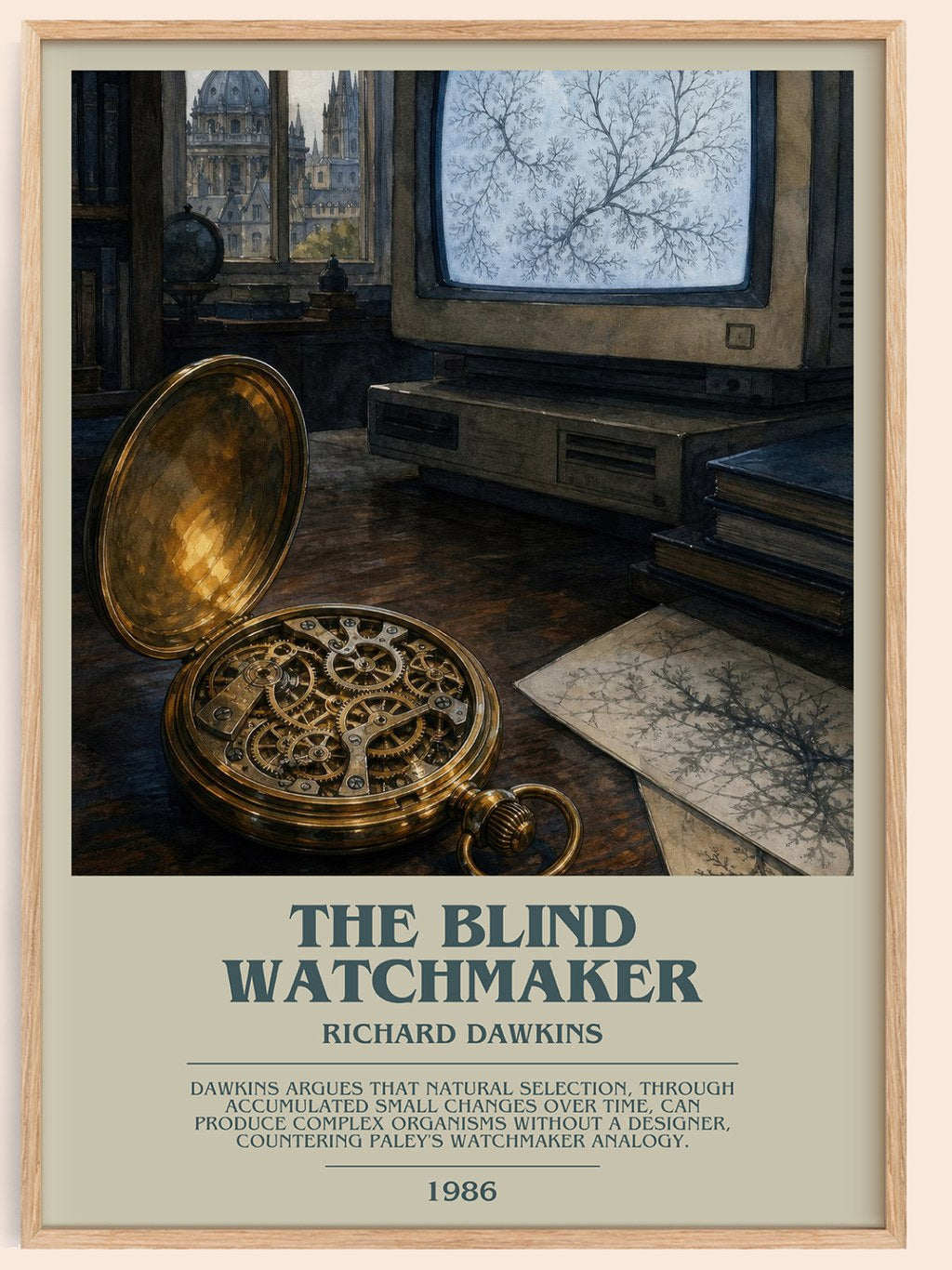 The Blind Watchmaker bookish book poster by Richard Dawkins – framed literary art print