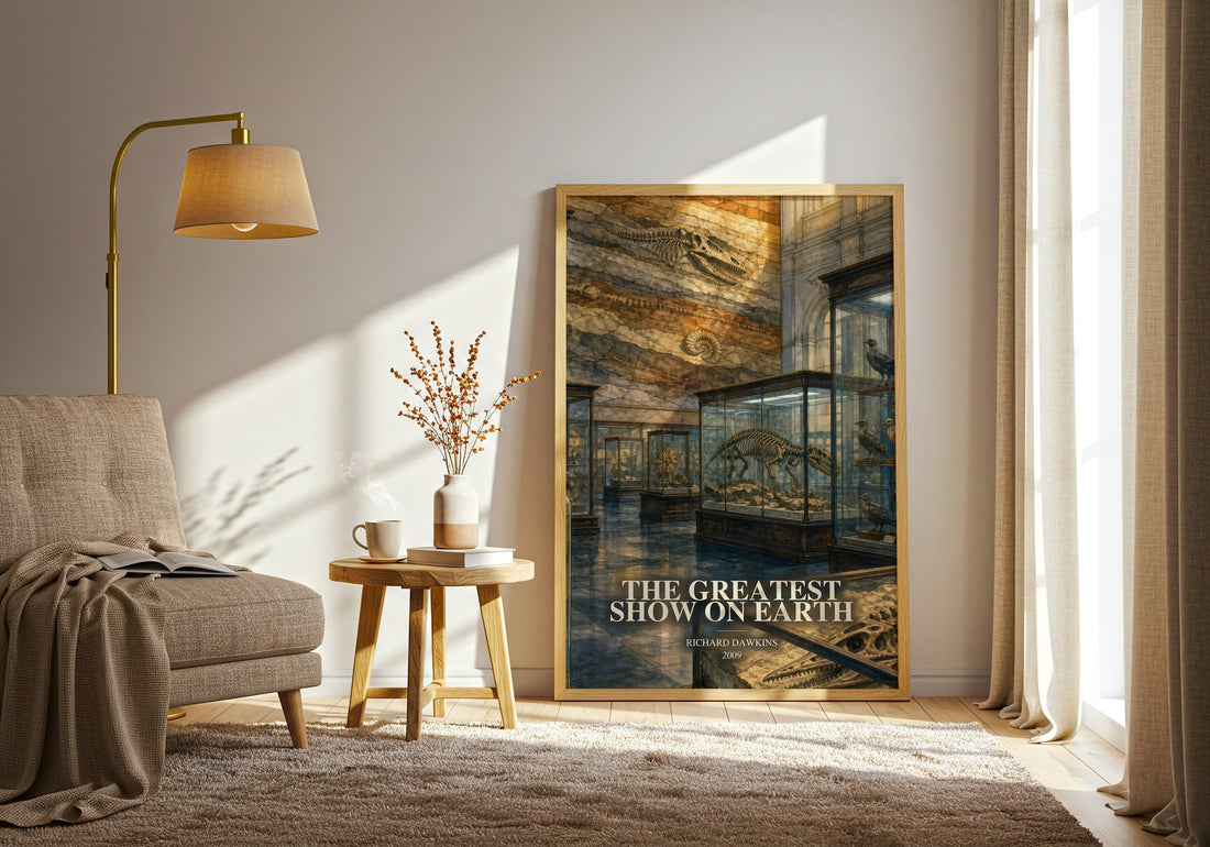 The Greatest Show on Earth watercolour print in frame leaning in hallway – non fiction wall art